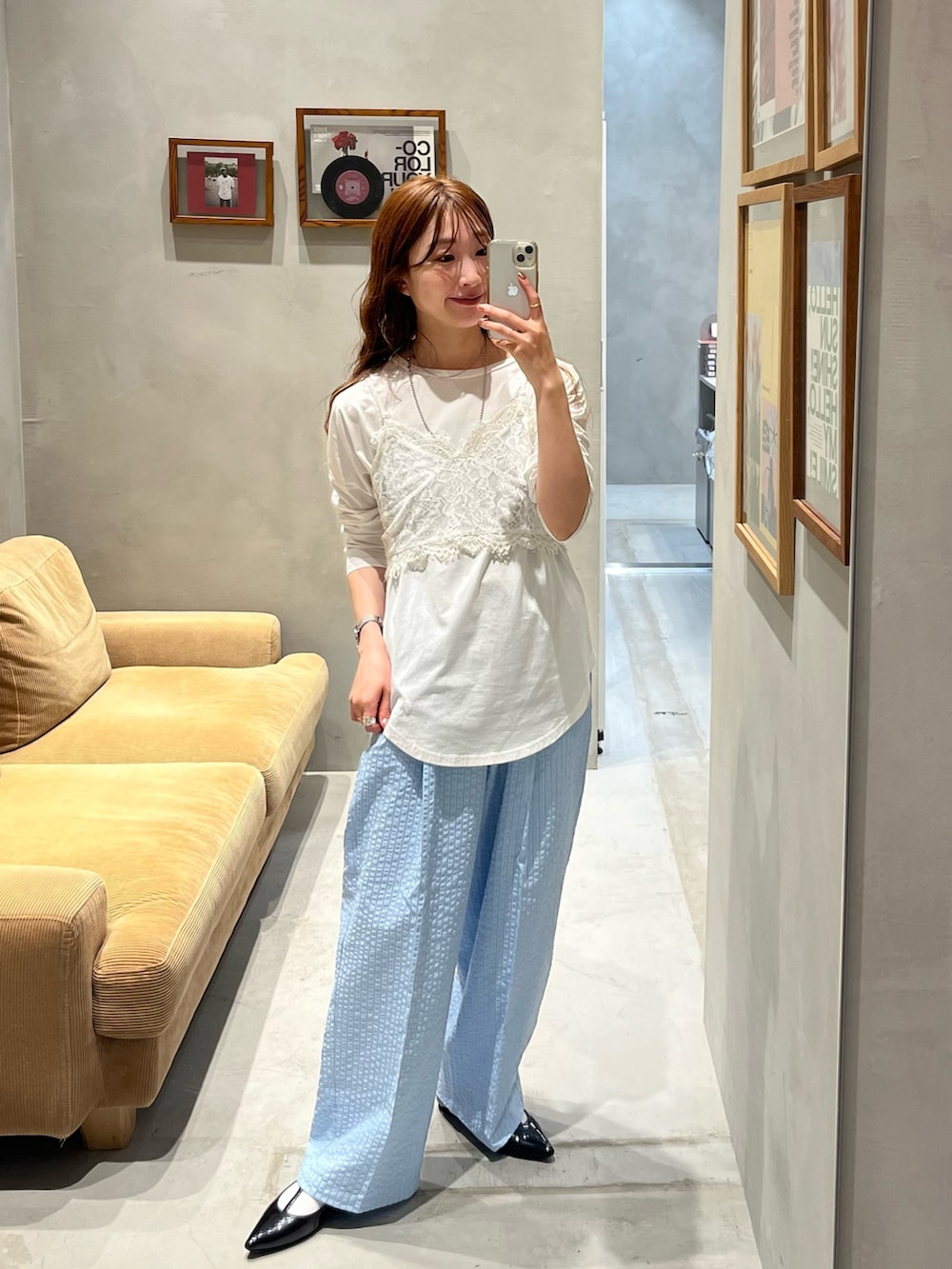 「Kastane、kastane_ootd、kastaneコーデ、WHIMSIC、ビスチェ、ストライプパンツ」｜「WHIMSICの【WHIMSIC/SETUP対応】ウエストレイヤードストライプパンツ（その他パンツ、ブルー系）」を使った、itabaさん（骨格ストレート・レディース・161cm）の夏コーディネートの4枚目の写真