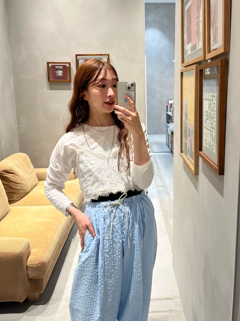 「Kastane、kastane_ootd、kastaneコーデ、WHIMSIC、ビスチェ、ストライプパンツ」｜「WHIMSICの【WHIMSIC/SETUP対応】ウエストレイヤードストライプパンツ（その他パンツ、ブルー系）」を使った、itabaさん（骨格ストレート・レディース・161cm）の夏コーディネートの2枚目の写真