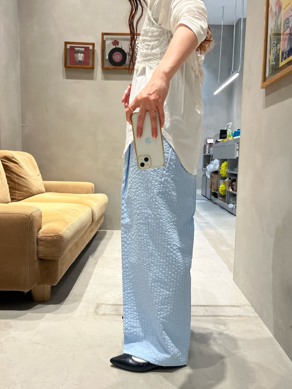「Kastane、kastane_ootd、kastaneコーデ、WHIMSIC、ビスチェ、ストライプパンツ」｜「WHIMSICの【WHIMSIC/SETUP対応】ウエストレイヤードストライプパンツ（その他パンツ、ブルー系）」を使った、itabaさん（骨格ストレート・レディース・161cm）の夏コーディネートの3枚目の写真