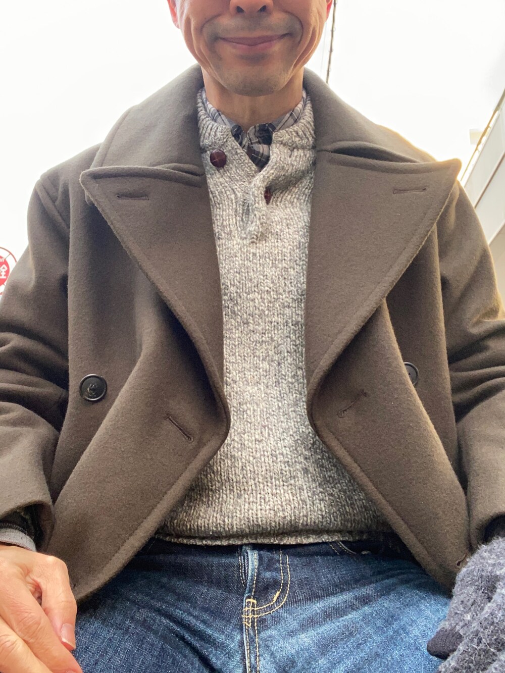 「UNIQLO+J、KAKEYA JEANS、ネイビー×カーキ、コインローファー、ネルシャツ」｜「KAKEYAのアイテム（デニムパンツ、ブルー系）」を使った、Paulさん（メンズ・171cm）の冬コーディネートの2枚目の写真