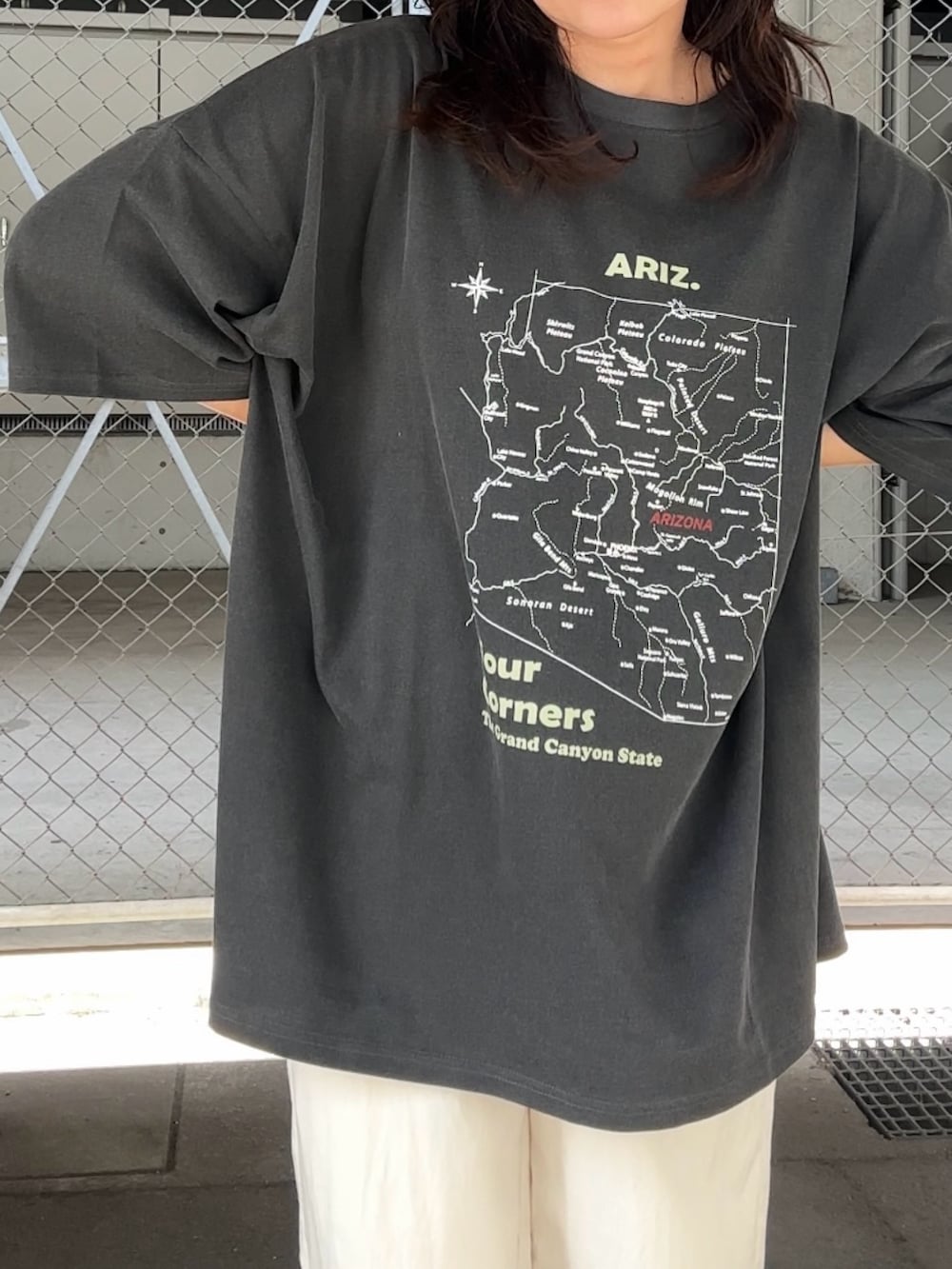 グレー系のTシャツ/カットソー、ホワイト系のその他パンツを着用したレディースの夏コーディネートの2枚目の写真
