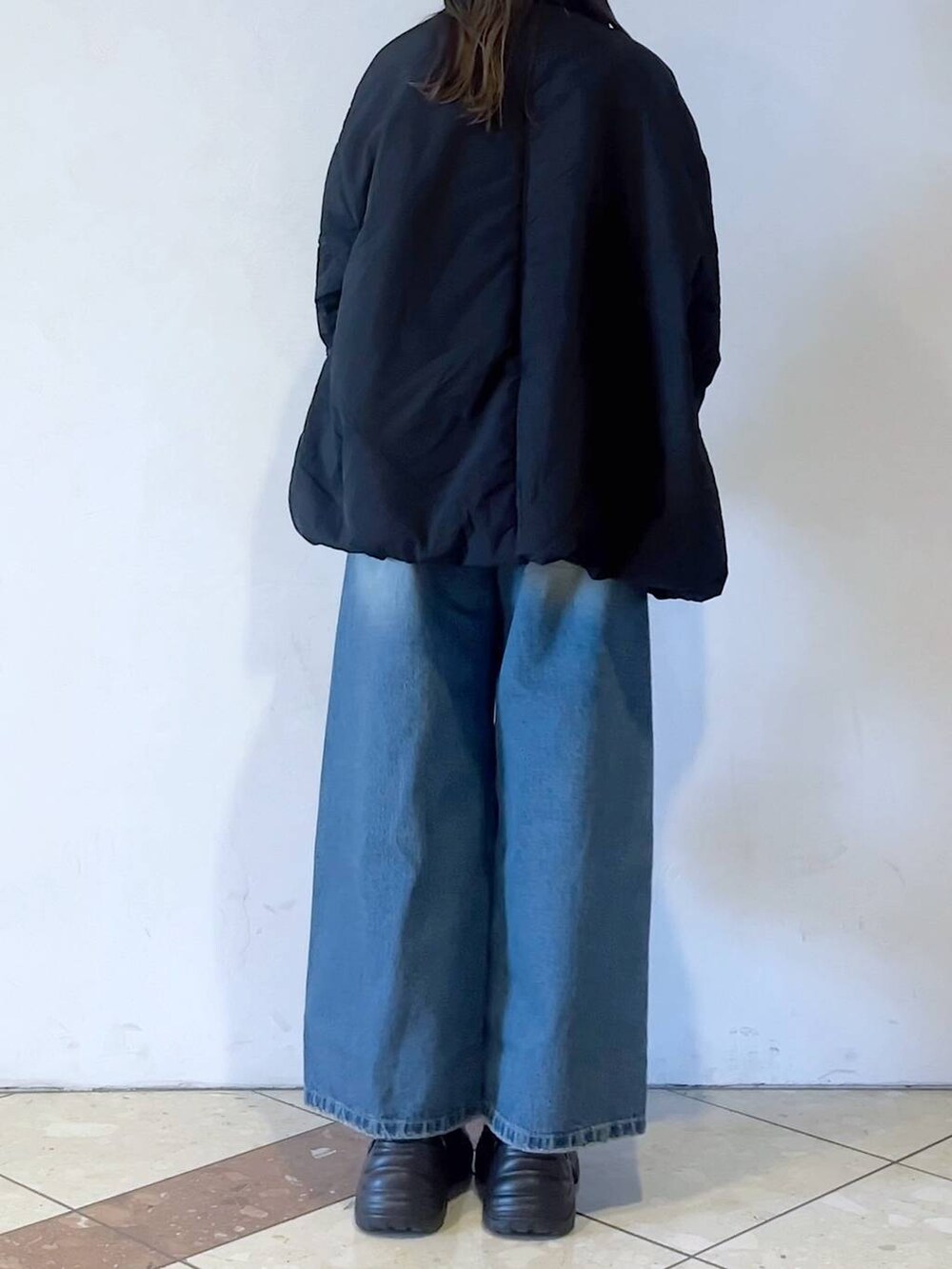 「モード、女子ウケ、着痩せ・細見え、骨格ストレート、個性派、韓国系、ストリート、PAGEBOY、カジュアル、メンズライク」｜「PAGEBOYのレースアップソックスブーツ（ブーツ、ブラック系）」を使った、misao1130さん（レディース・161cm）の冬コーディネートの8枚目の写真