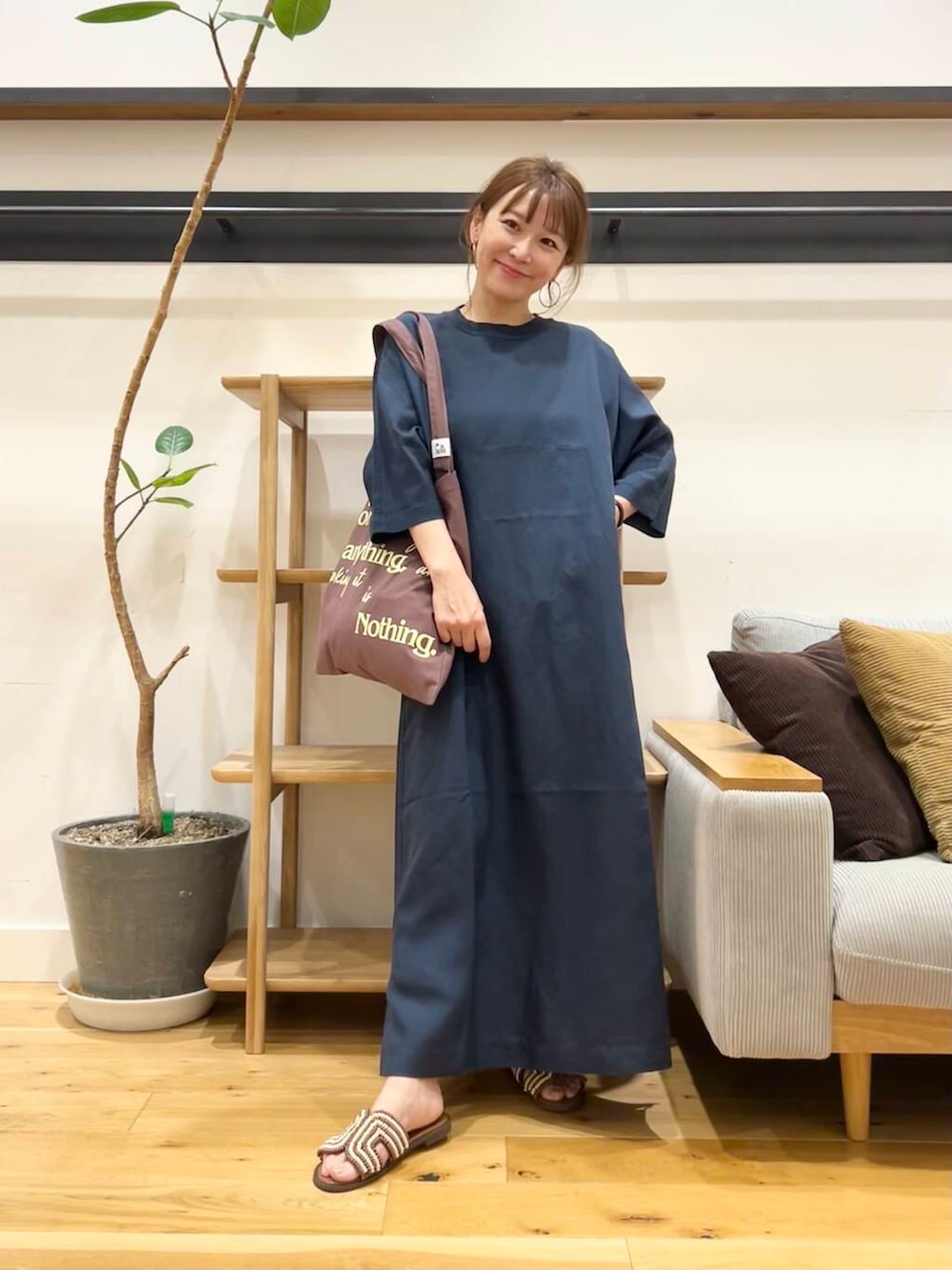「リネン、doors、低身長コーデ、サンダルコーデ、40代、骨格ストレート、イエベ春、ストレート×イエベ春、ストレート×イエベ」｜「RODE SKOのPas De DANSE　Letter ToteBag（トートバッグ、ブラウン系）」を使った、+++ゆき+++さん（レディース・151cm）の春コーディネートの5枚目の写真