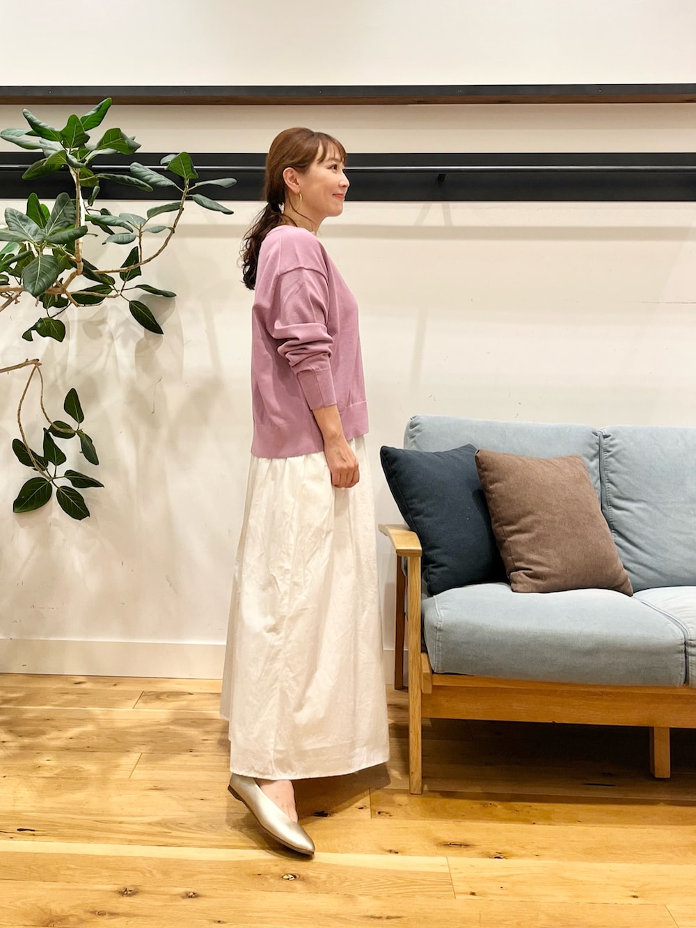 「低身長、低身長コーデ」|「URBAN RESEARCH DOORSのドライタッチキーネックカーディガン(カーディガン/ボレロ、ピンク系)」を使った、+++ゆき+++さん(レディース・151cm)の秋コーディネートの3枚目の写真