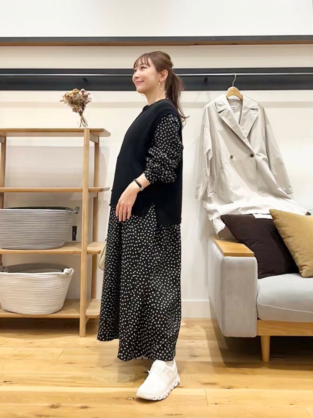「doors、低身長コーデ、40代、骨格ストレート、イエベ春、ストレート×イエベ春、春アウターコーデ、ストレート×イエベ」｜「FORK&SPOONのFORK&SPOON　オーバーライトミドルコート（その他アウター、ベージュ系）」を使った、+++ゆき+++さん（レディース・151cm）の春コーディネートの5枚目の写真