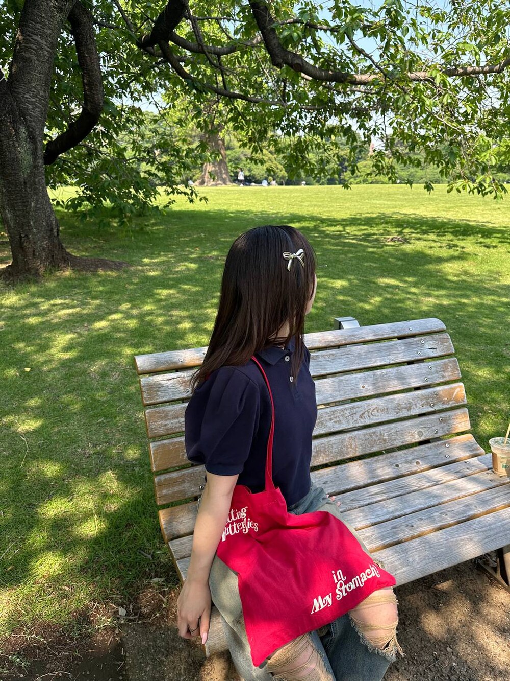 「低身長、女子ウケ、フェミニン、カジュアル、着痩せ・細見え、FOREVER 21」｜「FOREVER 21の【ミチ】ショートポロシャツ（ポロシャツ、ブルー系）」を使った、tomoka さん（レディース・153cm）の夏コーディネートの4枚目の写真