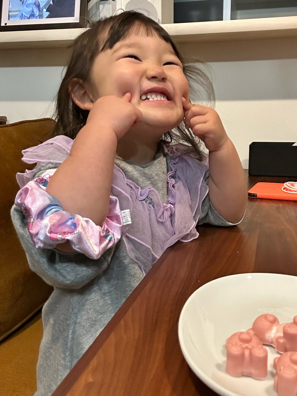 「真冬のあったかスタイル、キッズファッション、スウェットワンピース、2歳」｜「BIG FIELDのウラケチュールドッキングワンピース（ワンピース、グレー系）」を使った、chigiripanchan3442さん（キッズ・90cm）の冬コーディネートの2枚目の写真