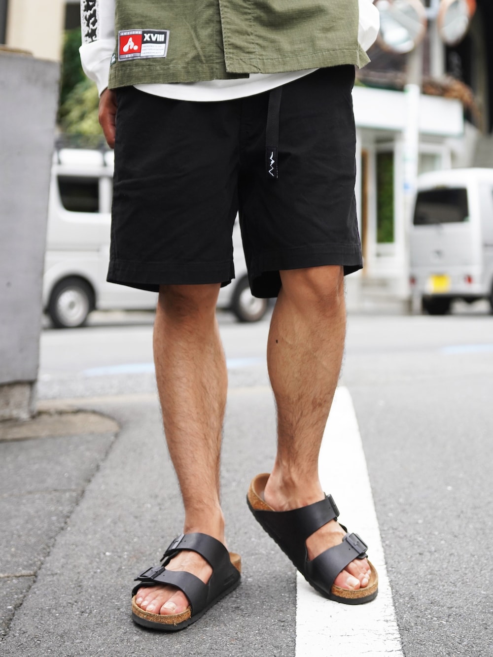 「チェック、アウトドアスタイル、パステルカラー、秋コーデ、バケットハット」｜「MANASTASHのMANASTASH/マナスタッシュ　FLEX CLIMBER WIDE SHORTS フレックスクライマーワイドショーツ　7126030（その他パンツ、ブラック系）」を使った、yusuke061019さん（メンズ・173cm）の秋コーディネートの5枚目の写真