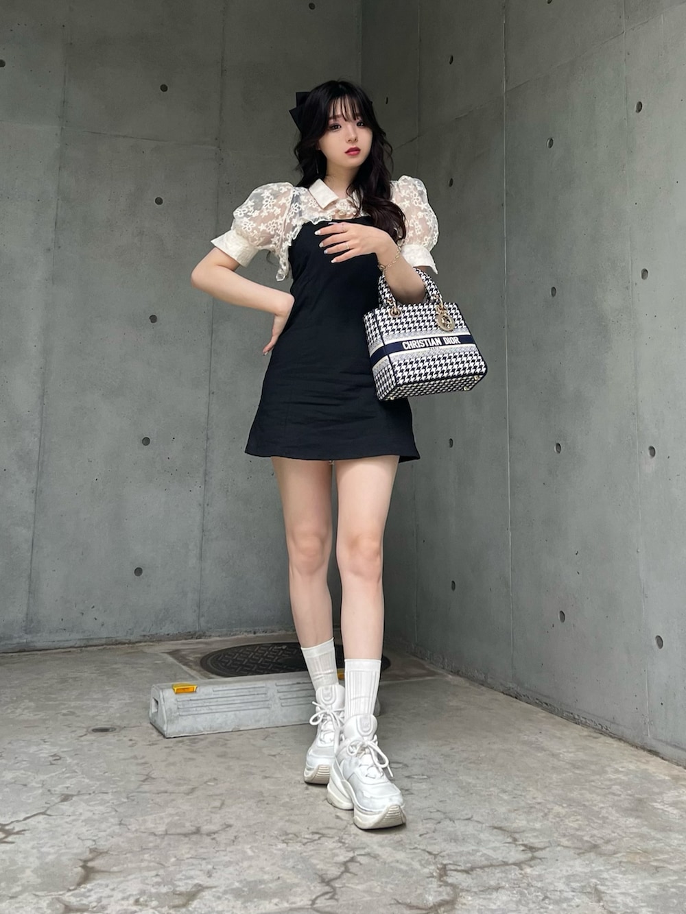 夏の女子会❤️ワンショルダータイトトップス✨夏可愛コーデ GRL春夏コーデ💛 リボンショルダードット柄バルーンチュニック