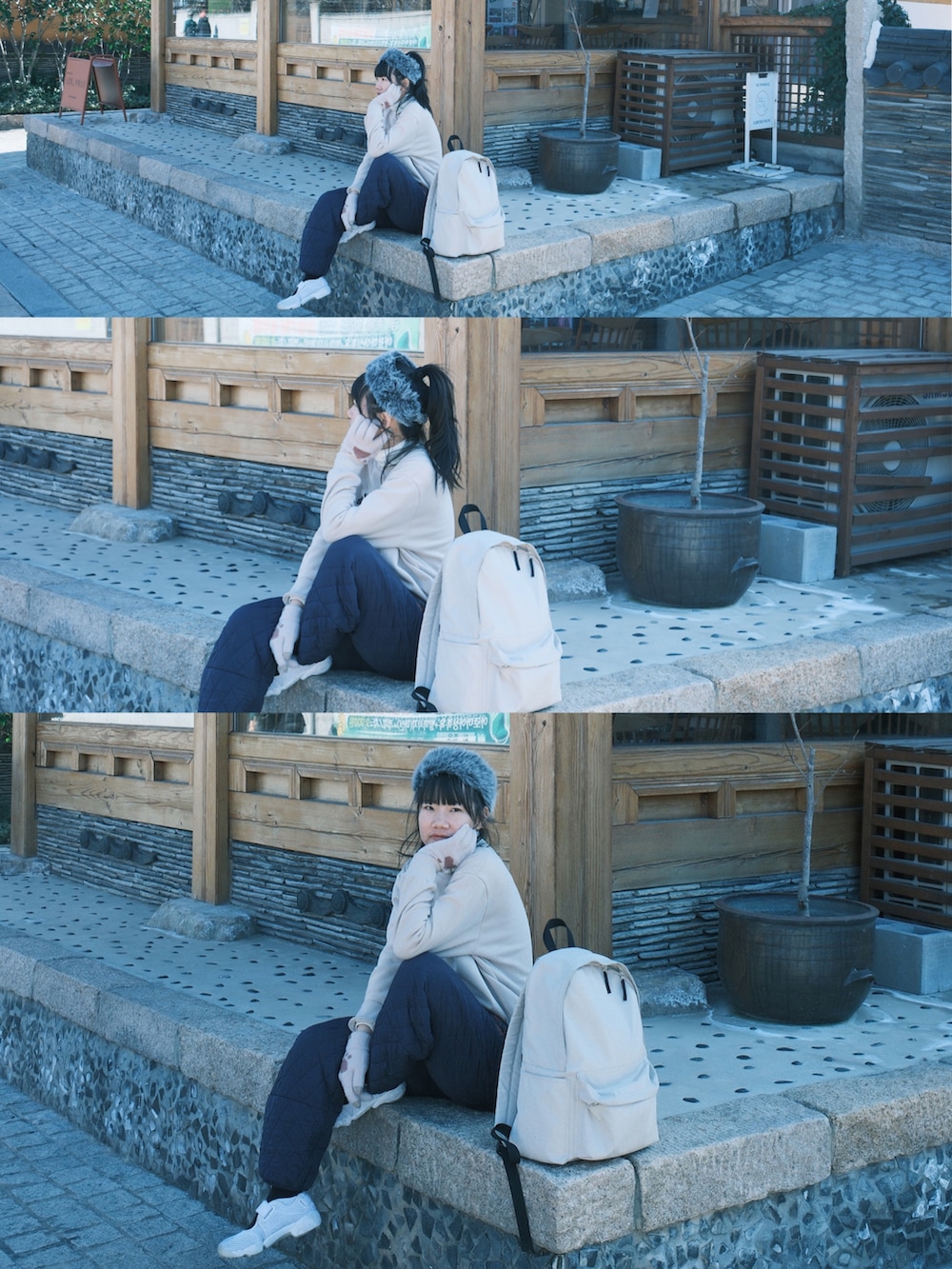 ホワイト系のスニーカーを着用したレディースの冬コーディネートの3枚目の写真