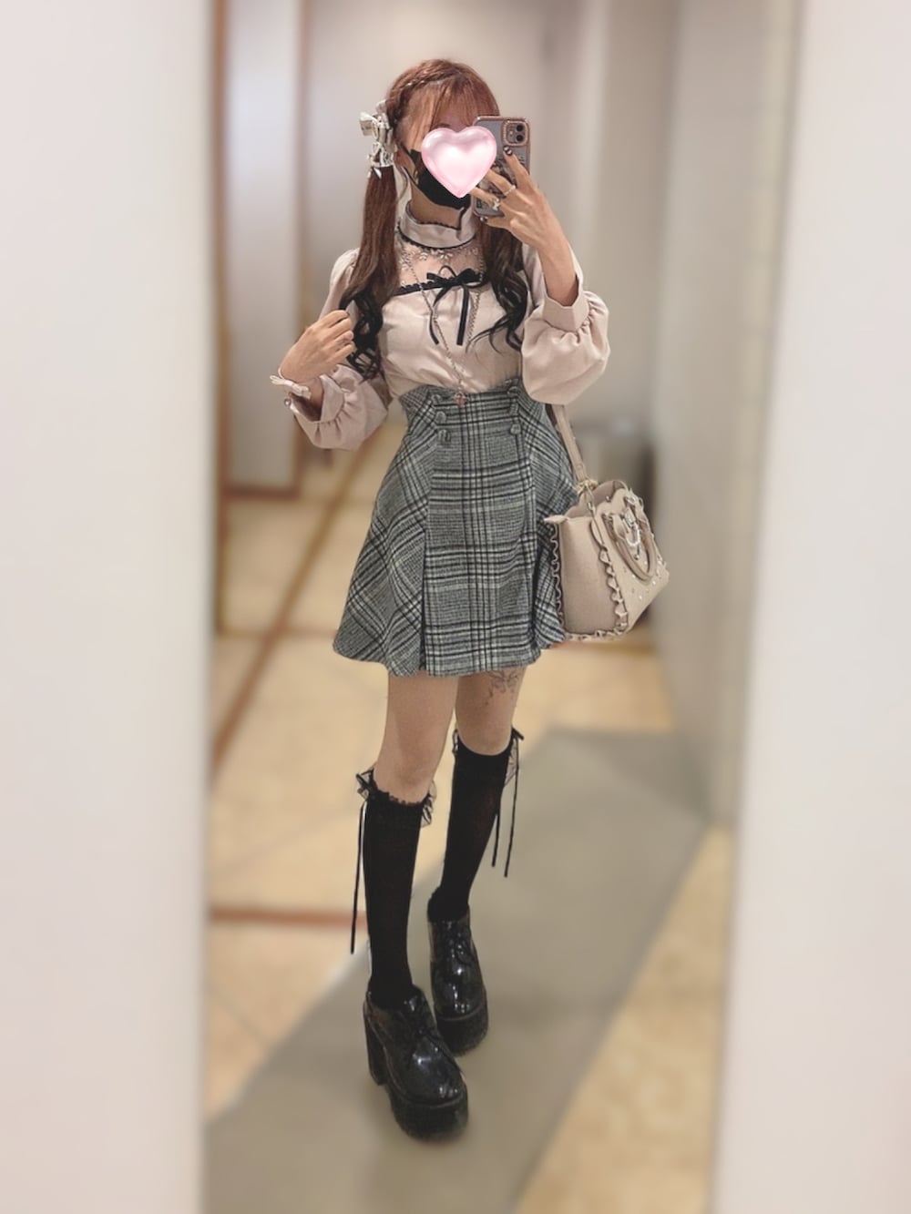 pium ハートボタンボリュームフレアミニスカート ギンガム ぴうむ pium