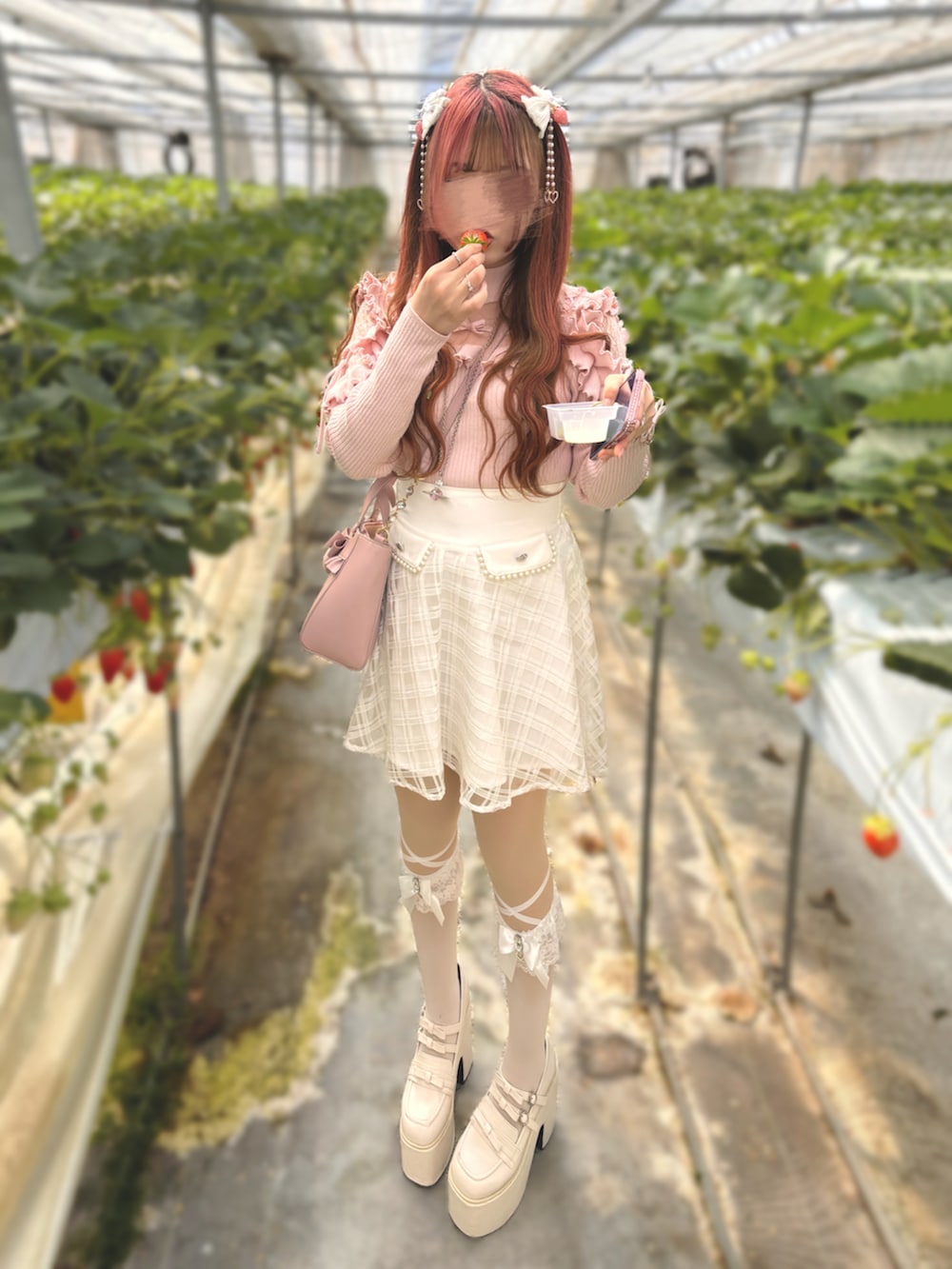 meltie きらきらショルダーフリルニットピンク