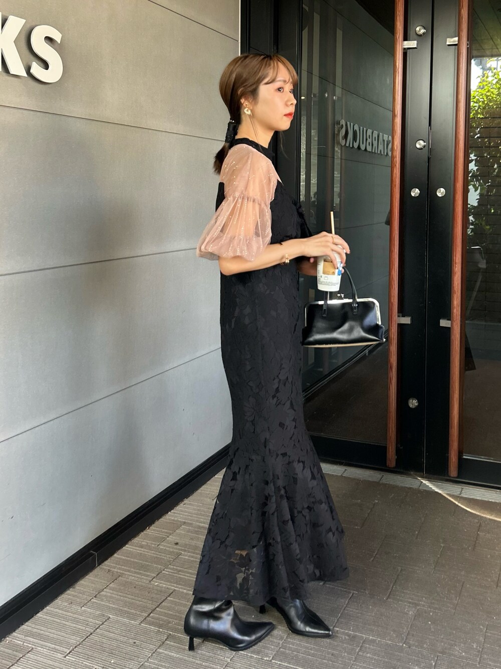 Leja/レイヤード風ビスチェフロントリボンレース刺繍マーメイドロング