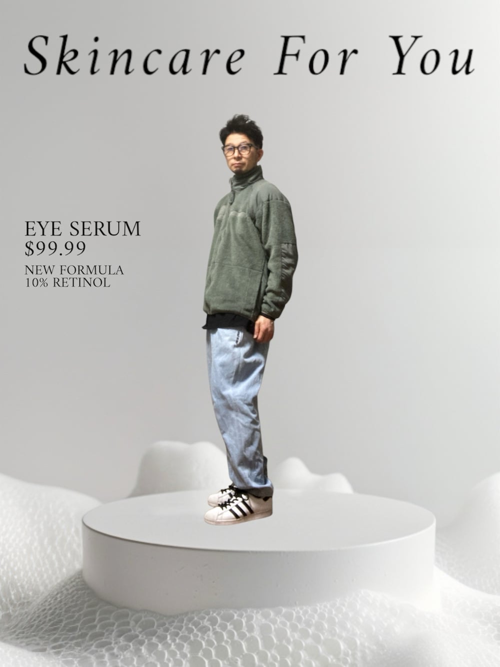 「おじさん、あごひげ、もみあげ、ベスト、フリース、GEN3、デニムパンツ、スニーカー、おぼん芸」｜「SANTA CRUZのアイテム（デニムパンツ、ブルー系）」を使った、モミヒゲさん（メンズ・175cm）の春コーディネートの3枚目の写真