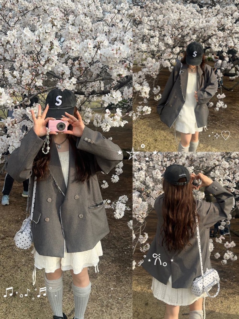 グレー系のテーラードジャケット、ブラック系のスニーカー、グレー系のソックス/靴下を着用したレディースの春コーディネートの2枚目の写真