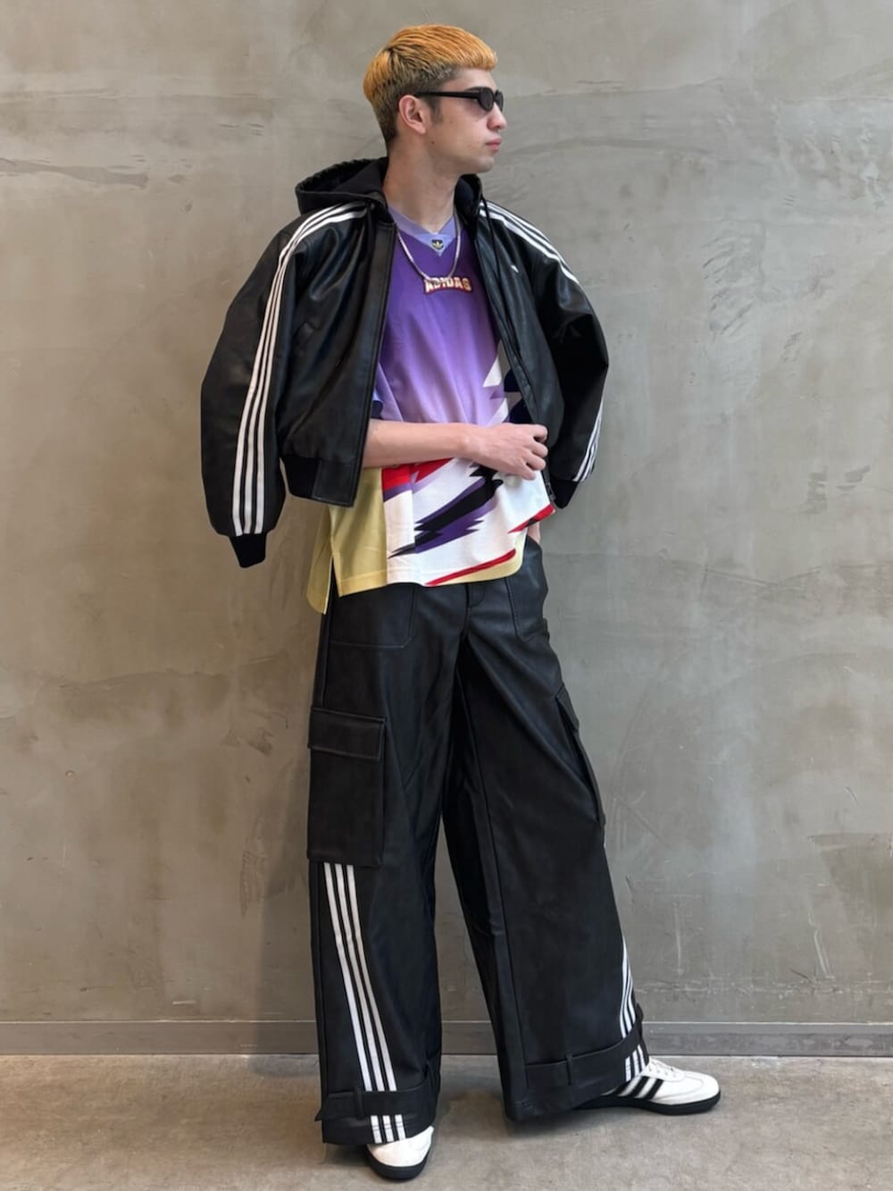 adilenium シーズン3 ヴィンテージ　フェイクレザーパンツ　32 adidas】ADILENIUM SEASON 3 VINTAGE FAUX LEATHER PANTS (adidas