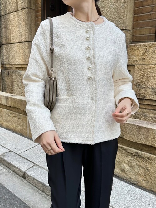 ✴︎新品未使用タグ付　Dou Douパールボタンコットンスラブツイードジャケット DouDou（ドゥドゥ）の「【オケージョン対応】【WEB限定】パールボタン