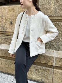 ✴︎新品未使用タグ付　Dou Douパールボタンコットンスラブツイードジャケット DouDou（ドゥドゥ） ジャケット ノーカラージャケット レディース