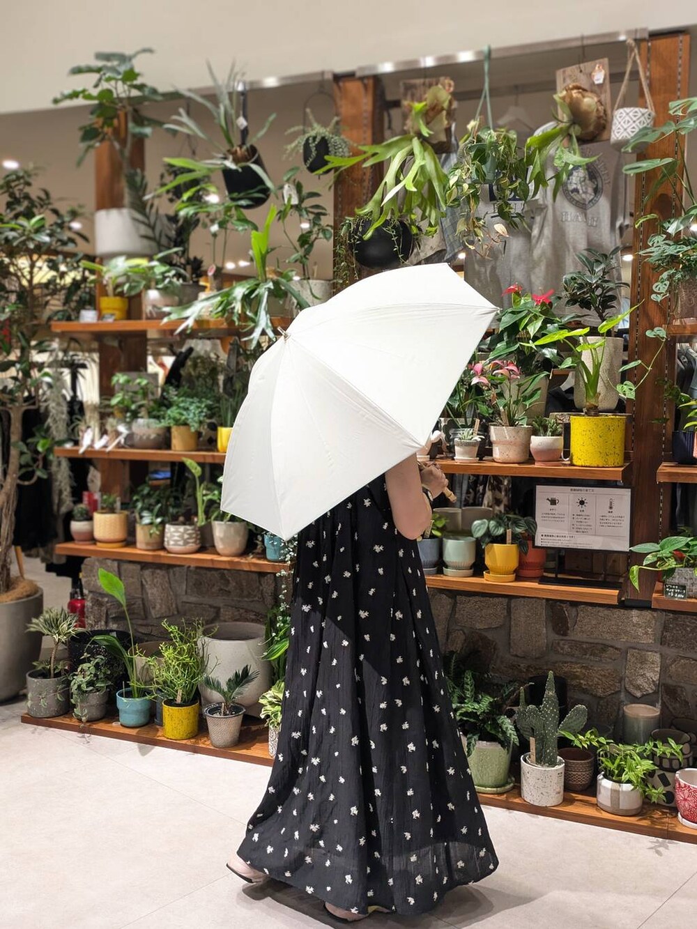 ホワイト系の長傘、グレー系の長傘を着用したレディースの夏コーディネートの2枚目の写真