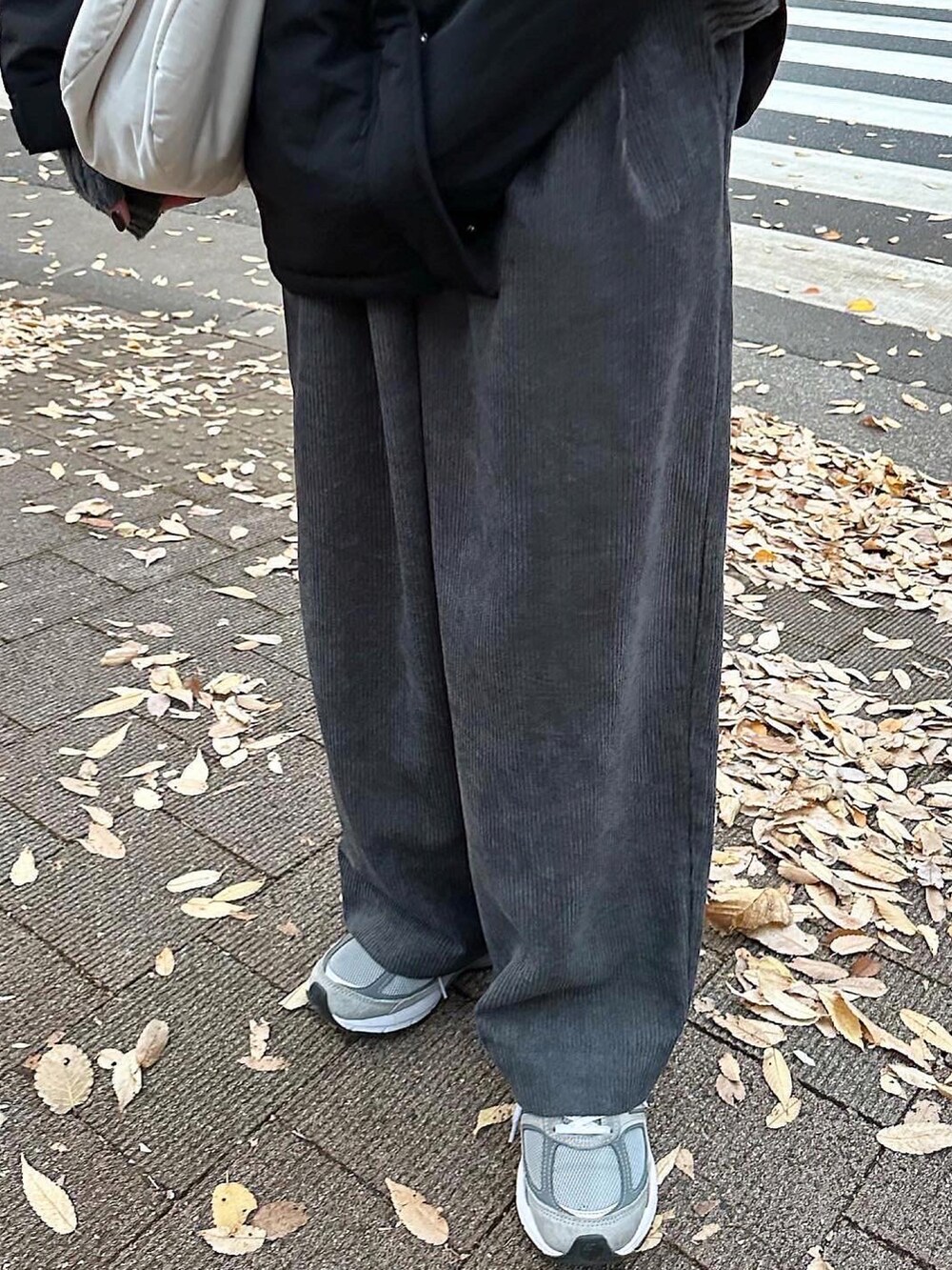 ブラック系のその他アウター、グレー系のその他パンツ、グレー系のスニーカーを着用したレディースの冬コーディネートの3枚目の写真