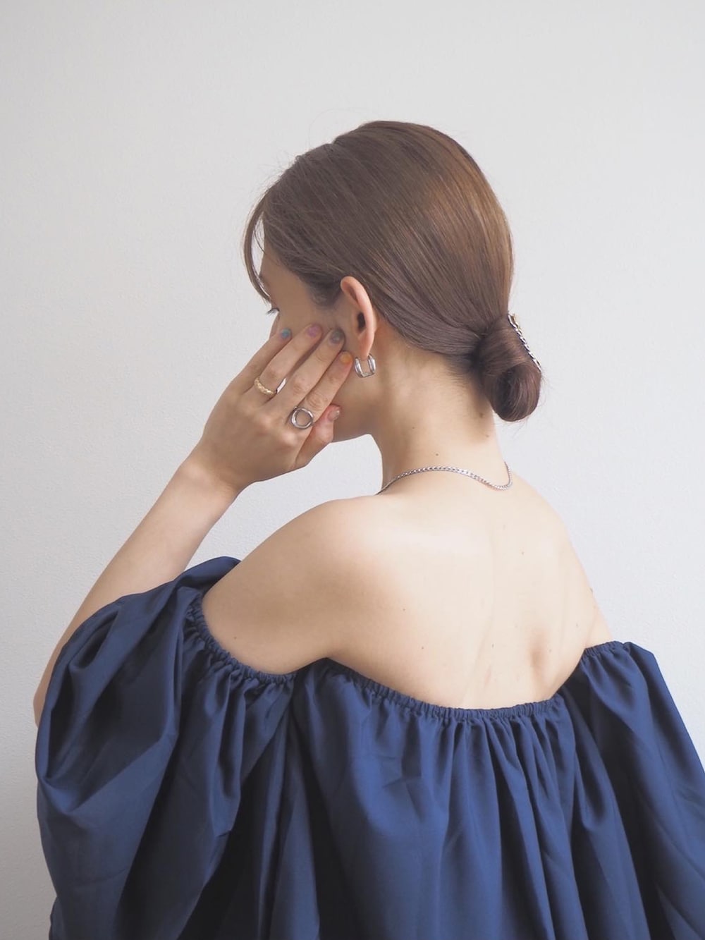 「カジュアルスタイル、シンプルスタイル、夏服、オフショル」｜「deux amourのオフショルダーフレアトップス（その他トップス、ブルー系）」を使った、❁ a i  ❁さん（レディース・158cm）の夏コーディネートの4枚目の写真