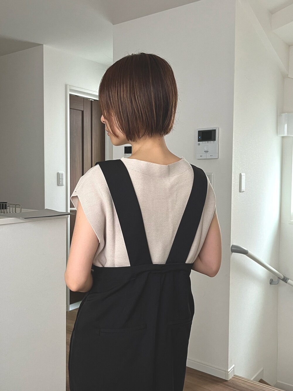「お出かけコーデ、おしゃれさんと繋がりたい、ニットトップス」｜「andmeのフレンチスリーブニットソートップス（Tシャツ/カットソー、ベージュ系）」を使った、❁ a i  ❁さん（レディース・158cm）の夏コーディネートの3枚目の写真