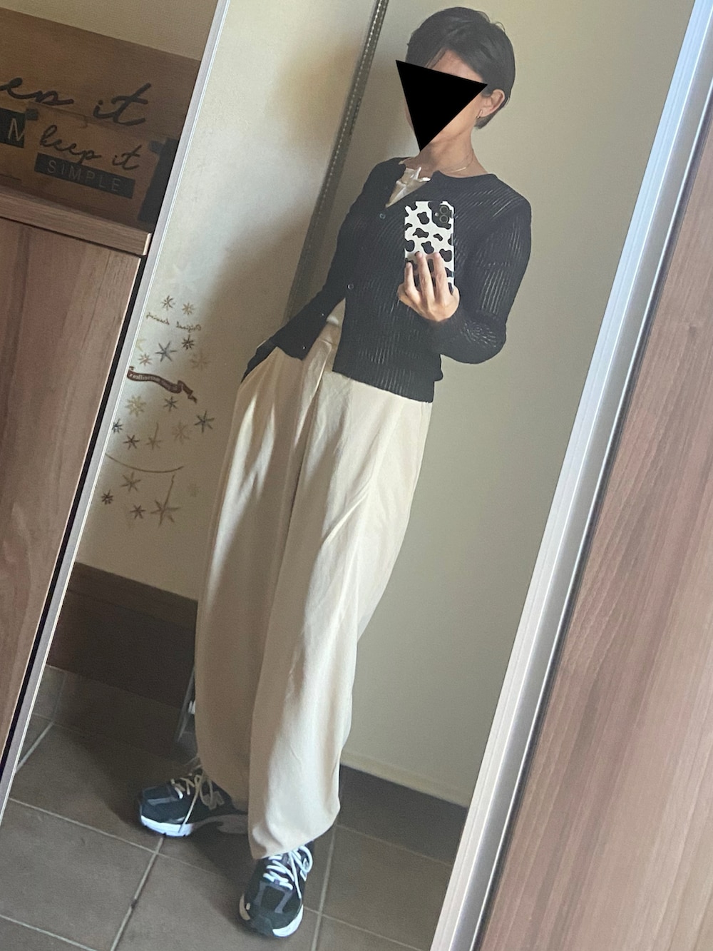 「大人カジュアル、大人女子、大人かわいい、春、ラクチンコーデ、カジュアルコーデ、休日、リラックススタイル、低身長女子、シアー」｜「titivateの前後2wayリブシアーニットカーディガン（カーディガン/ボレロ、ブラック系）」を使った、ゆんさん（レディース・153cm）の春コーディネートの2枚目の写真