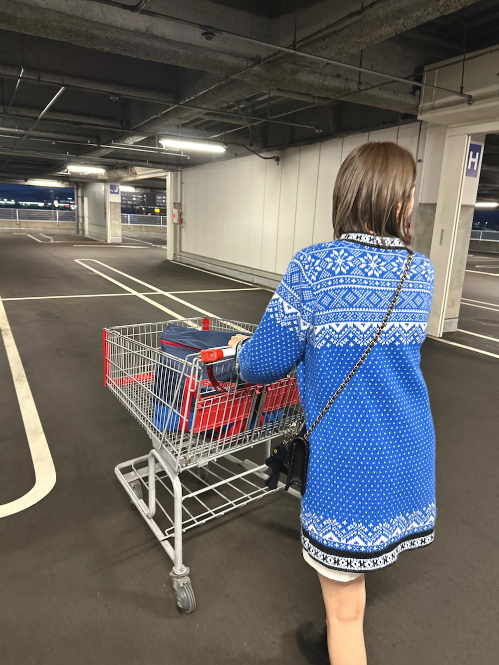 ブルー系のワンピース/ドレス、ブラック系のバッグ、ブラック系のブーツを着用したレディースの秋コーディネートの3枚目の写真