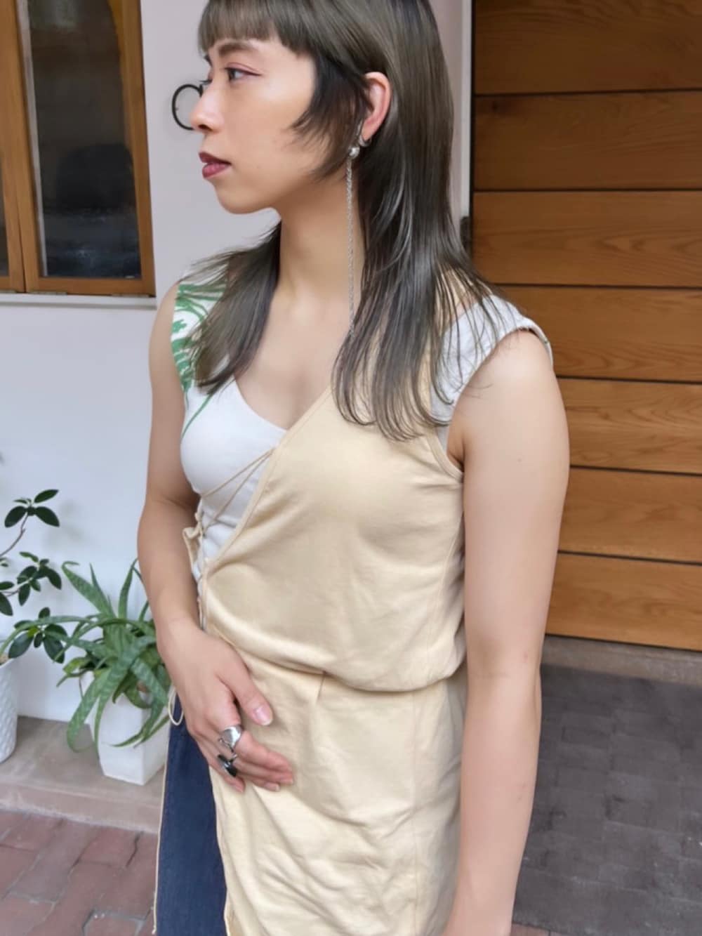 「古着MIX、古着コーデ、Littlesuzie、低身長コーデ、低身長」｜「little $uzieのアイテム（トップス、ベージュ系）」を使った、NANAKAさん（レディース・153cm）の夏コーディネートの3枚目の写真