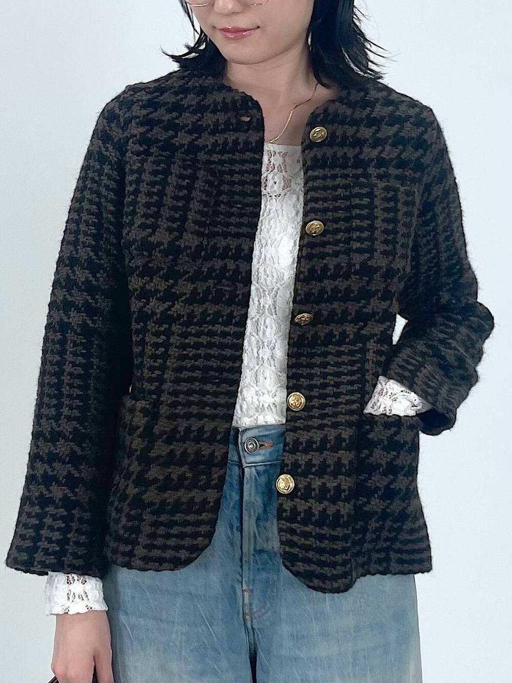 BABYLONE チェック柄 テーラードジャケット BABYLONE チェック柄 テーラードジャケット セール】シアーシャツ