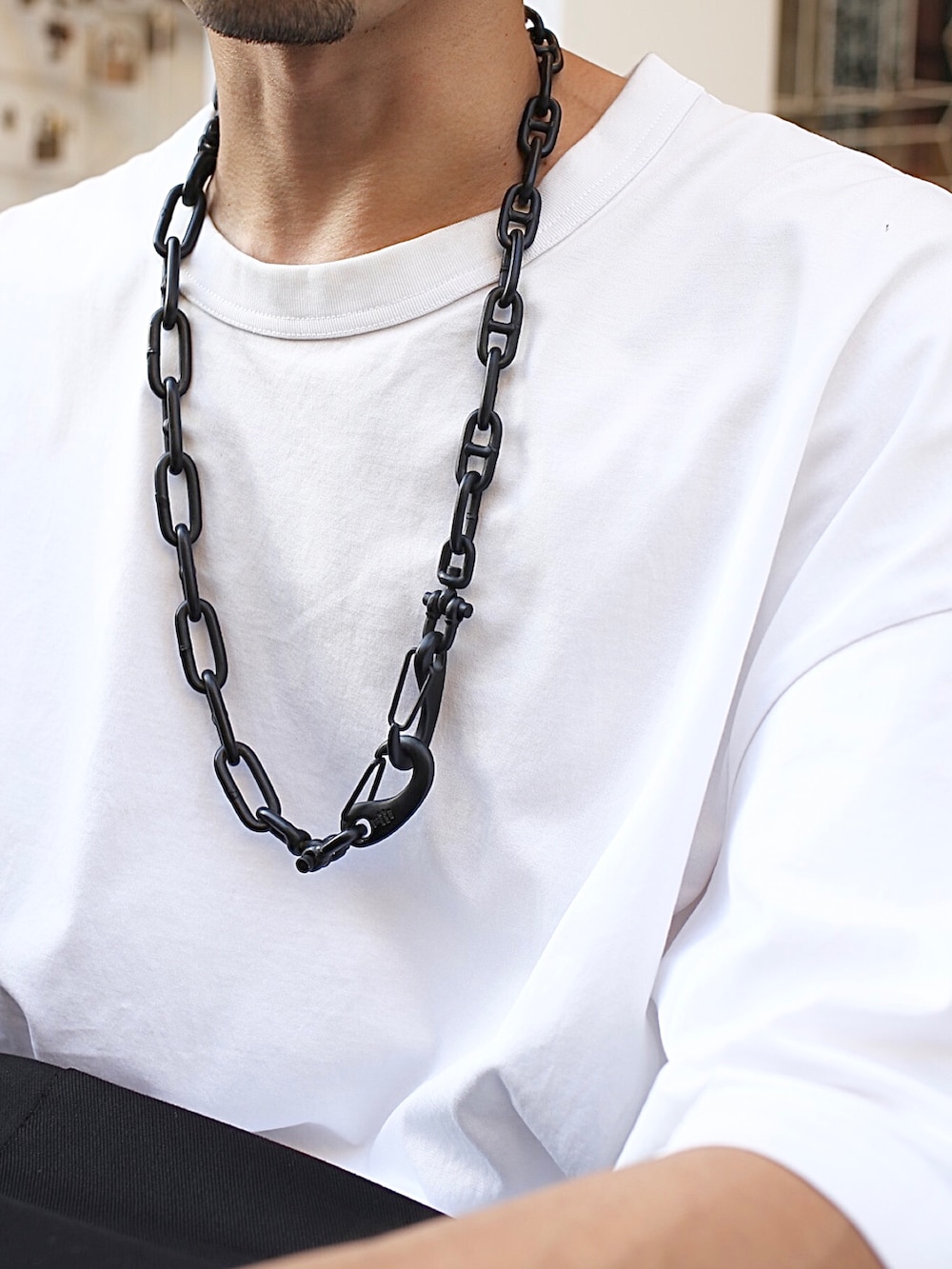 「JAMHOMEMADE、ジャムホームメイド(JAM HOME MADE)、ジャムホームメイド、シルバーアクセサリー、ネックレス、ブレスレット、リング、アンクレット、ブラック、ブラックコーデ、モード、ストリート、夏コーデ、休日スタイル、ワントーンコーデ」｜「JAM HOME MADEのアイテム（アンクレット、シルバー系）」を使った、ryunosuke terashiさん（メンズ・172cm）の夏コーディネートの3枚目の写真