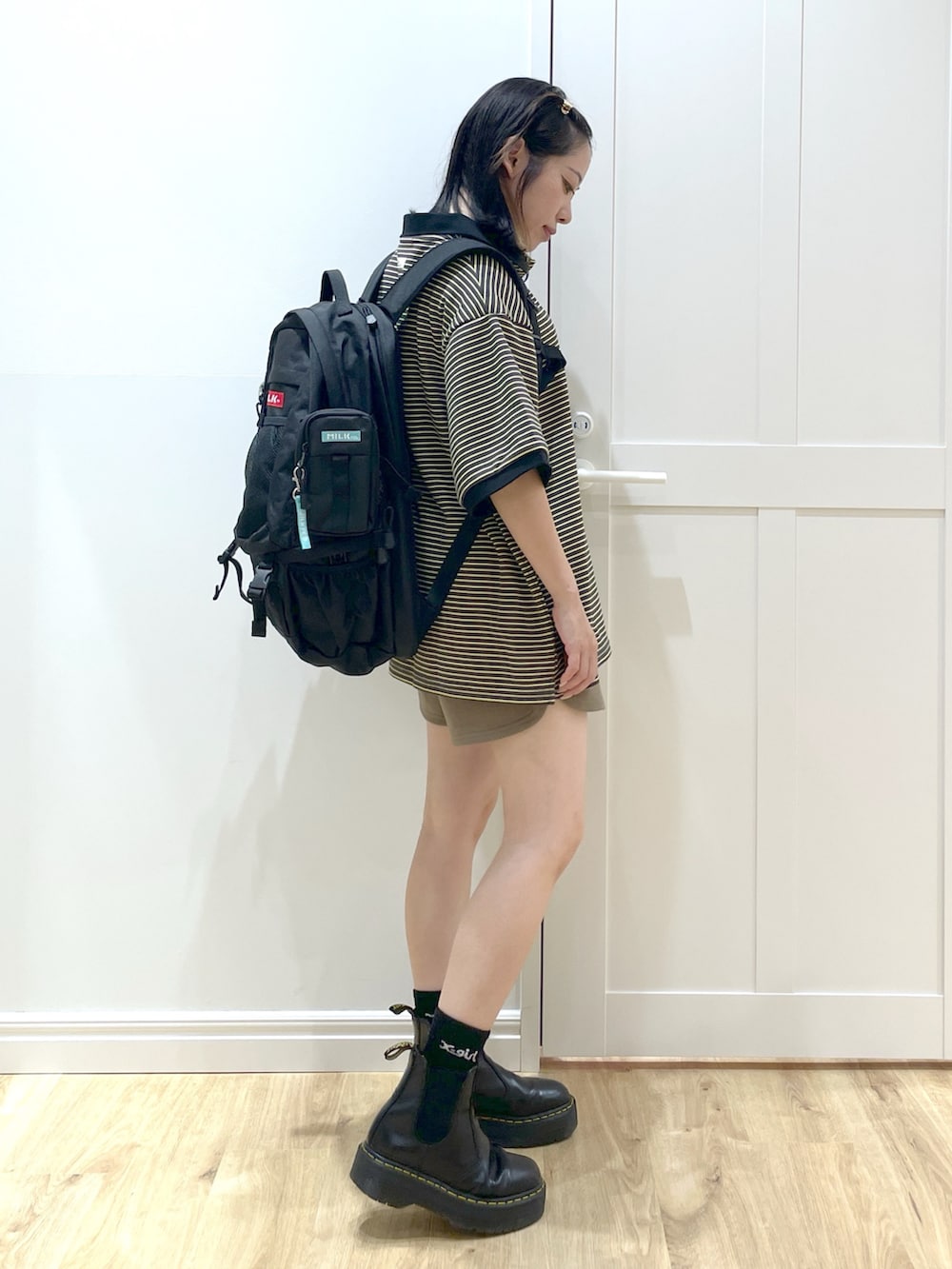 SAKI 🍣さんの「【32L】NEO EMBROIDERY BIG BACKPACK BAR/大容量 【PC収納可・A4サイズ】リュックサック/バックパック（MILKFED.）」を使ったコーディネートの2枚目の写真