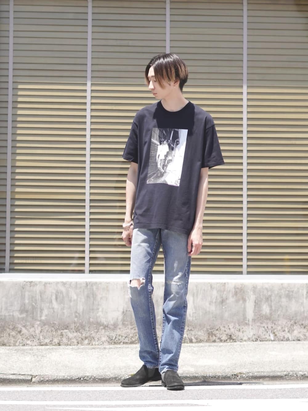 「チェック、デニム、チェックシャツ、NIRVANA、大人カジュアル、GUIDI、ヴィンテージライク、登坂広臣、minedenim、CDL」｜「MINEDENIMのMINEDENIM / マインデニム：Rayon Ombre Check Loose Work SH：MND-TSK001[RIP]（シャツ/ブラウス、レッド系）」を使った、ARKnets STAFFさん（メンズ・183cm）の夏コーディネートの4枚目の写真