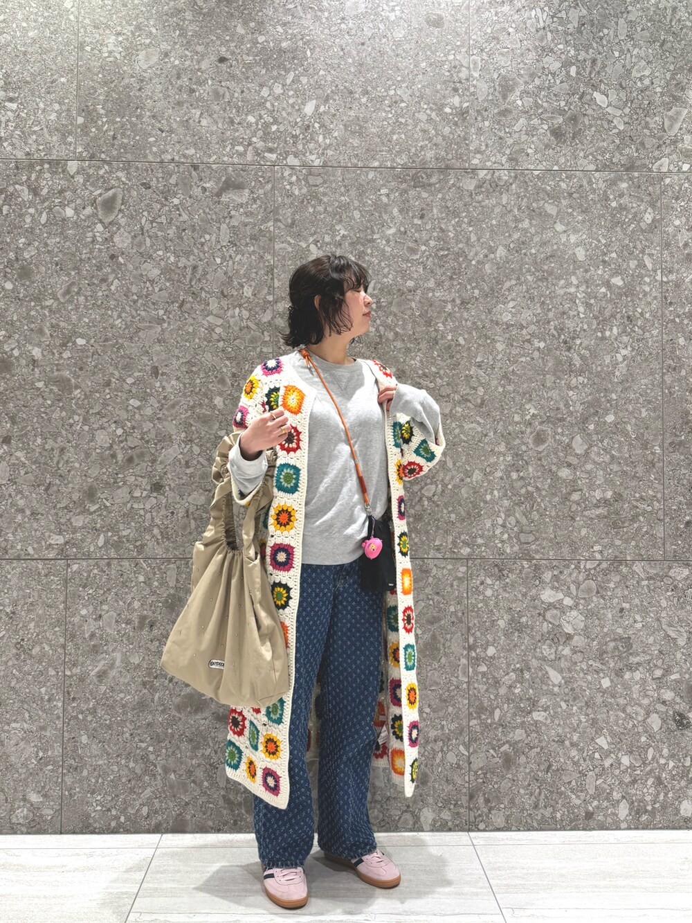 Freada フリーダ グラニースクエアロングカーディガン 211-3301 ホワイト F Freada/フリーダ グラニースクエアロングカーディガン(かぎ編みニット