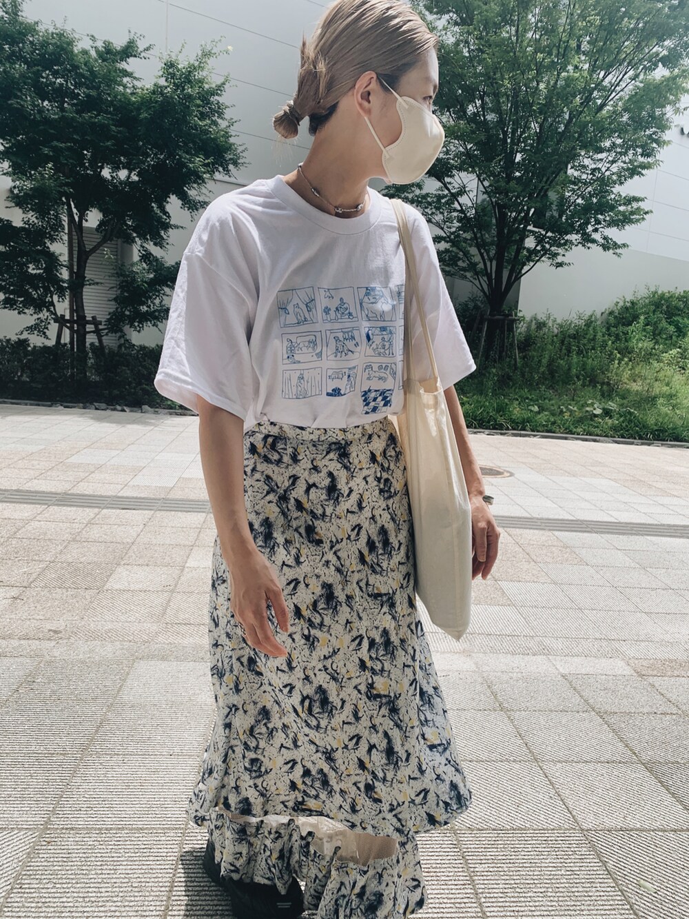 「夏コーデ、大人カジュアル、低身長コーデ、低身長、ママコーデ、ママファッション、白Tシャツ、ラクチンコーデ、シンプル」｜「CONVENIENCE YOUNGのアイテム（Tシャツ/カットソー、ホワイト系）」を使った、yukiさん（レディース・154cm）の夏コーディネートの3枚目の写真