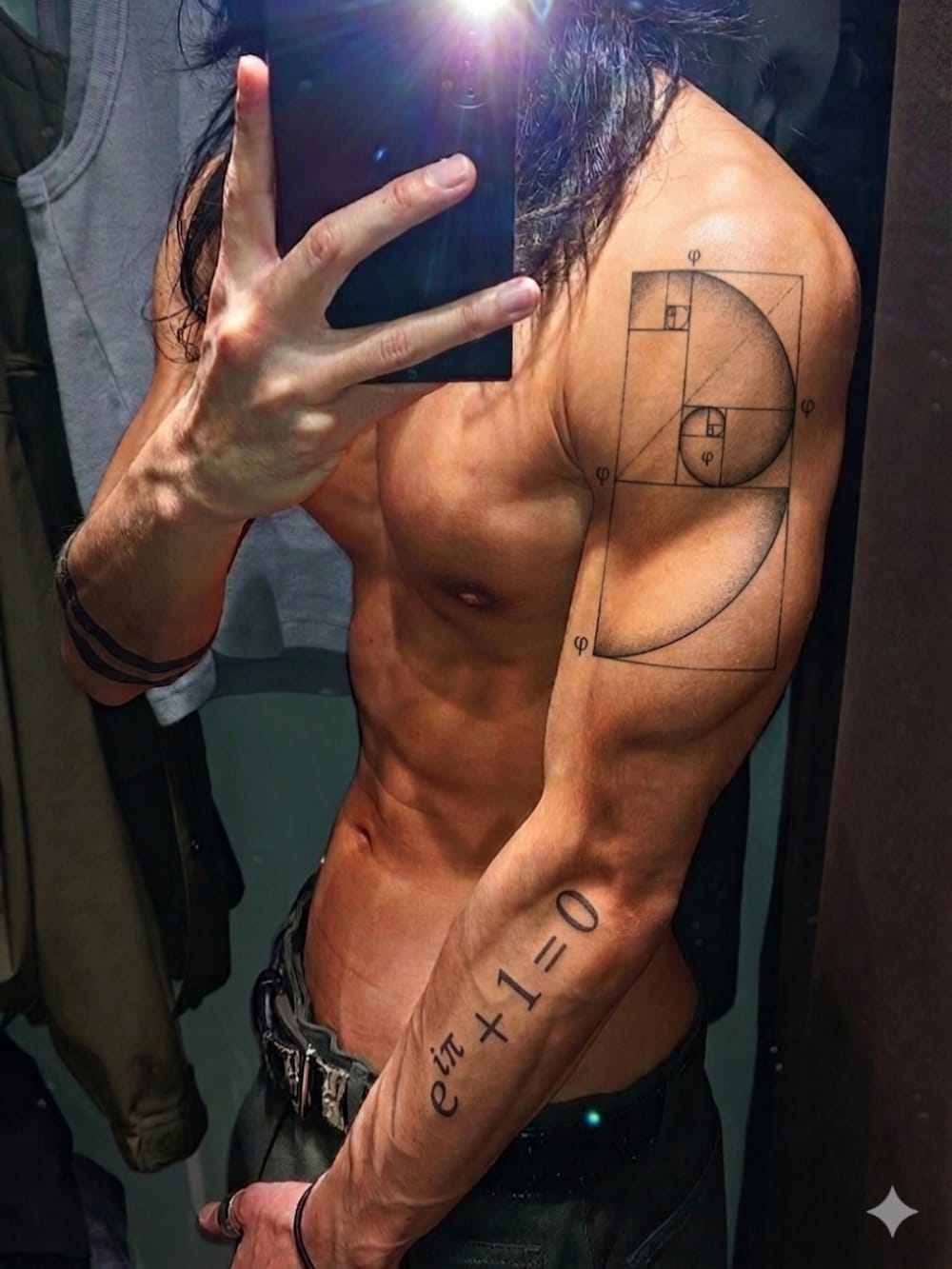 ブラック系のデニムパンツ、グリーン系のボクサーパンツ、シルバー系のウォレットチェーンを着用したメンズの春コーディネートの2枚目の写真