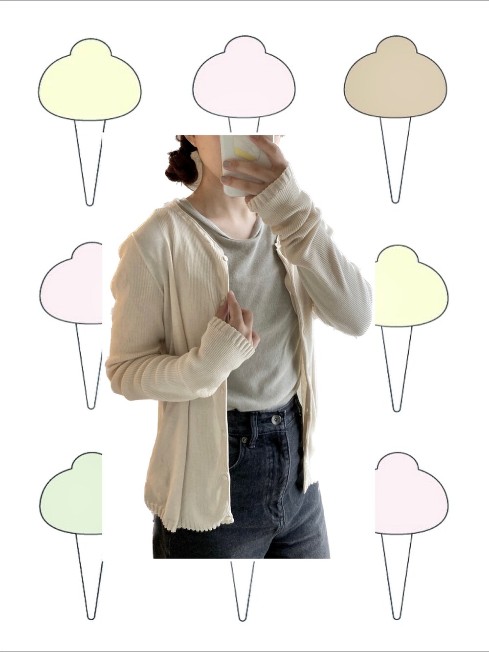 ブラック系のデニムパンツ、ブラック系のショルダーバッグ、グリーン系のTシャツ/カットソーを着用したレディースの春コーディネートの2枚目の写真