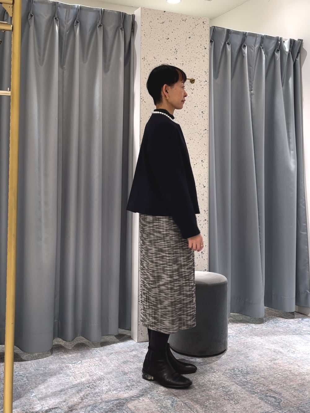 はせきよさんの「2WAYパールネックノーカラージャケット（natural couture）」を使ったコーディネートの2枚目の写真
