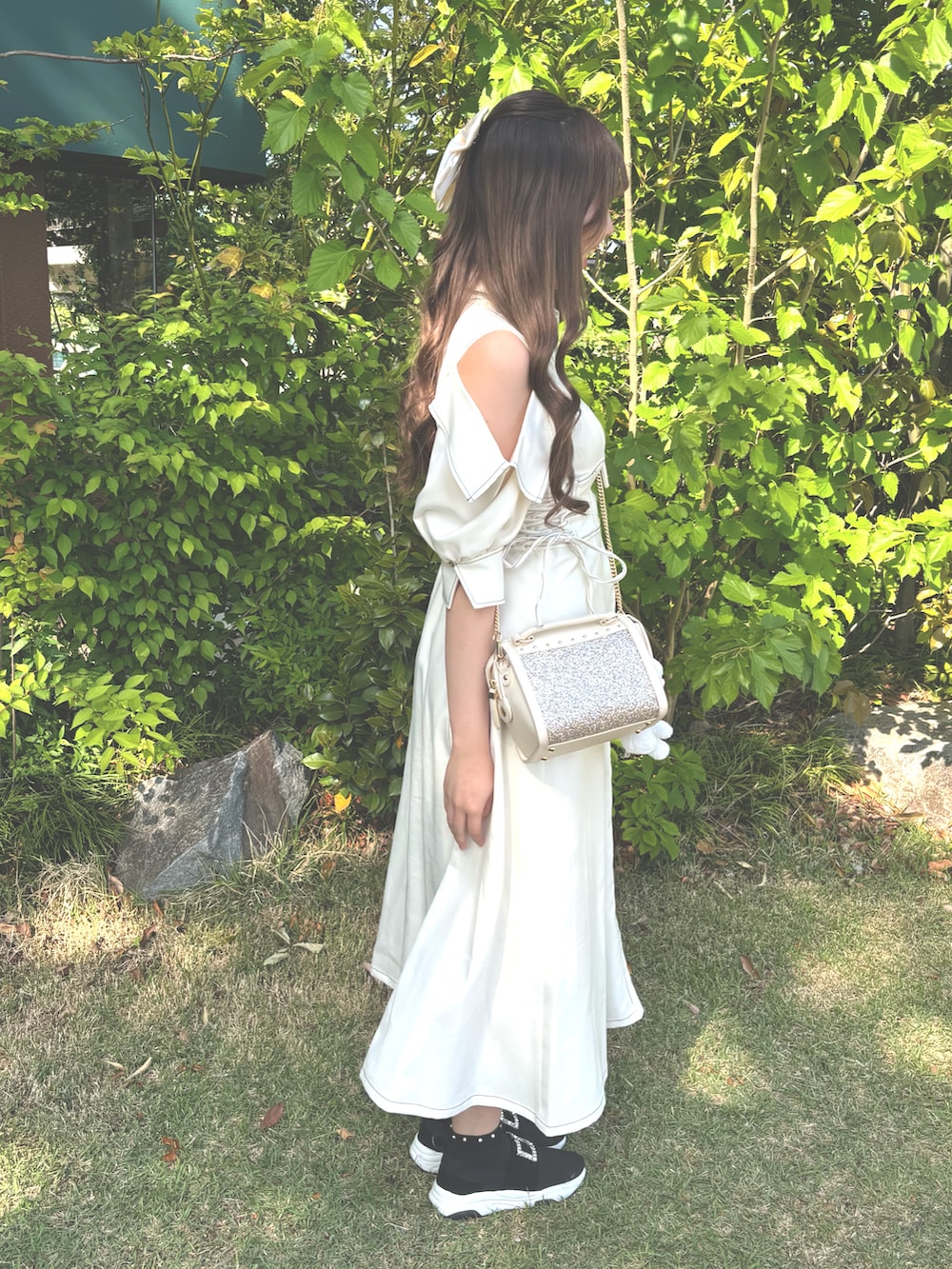 「春、フレンチガーリー」｜「dazzlinのアイテム（ワンピース、ホワイト系）」を使った、haruさん（骨格ウェーブ・レディース・164cm）の春コーディネートの2枚目の写真