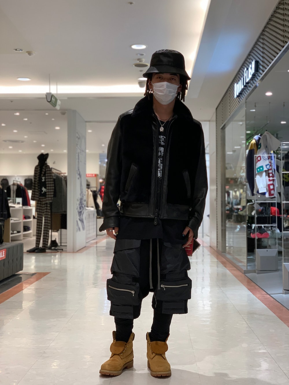 「ROYAL FLASH、ロイヤルフラッシュ、名古屋、parco、モード、mastermind JAPAN、shott、コラボ、a.f artefact、カットソー、サルエルショーツ」｜「mastermind JAPANのアイテム（ジャケット/アウター、ブラック系）」を使った、ryusei617さん（メンズ・172cm）の冬コーディネートの2枚目の写真