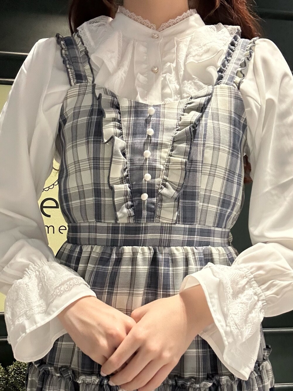 「チェック、春めき満開コーデ、axes femme、axes femme POETIQUE」|「axes femme POETIQUEのシャーリングデザインワンピース(ワンピース、グレー系)」を使った、まみ 🎀さん(骨格ナチュラル・レディース・167cm)の春コーディネートの9枚目の写真