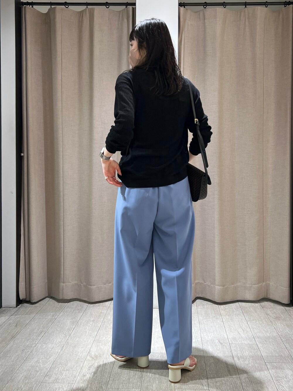 「オトナ女子、おでかけコーデ、春服コーデ、休日スタイル、きれいめカジュアル、カジュアルコーデ、オトナカジュアル、着回しコーデ、春色、ワイドパンツ、シアートップス」｜「CAPRICIEUX LE'MAGEの2タックワイドパンツ（その他パンツ、ブルー系）」を使った、harunaさん（レディース・165cm）の春コーディネートの3枚目の写真