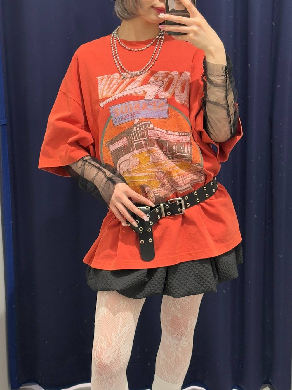 「ガーリー、個性派、モード、メンズライク、Tシャツ、ユニセックス、韓国系、PAGEBOY、ヴィンテージ、PBLIM」｜「PAGEBOYのアソートロングネックレス（ネックレス、シルバー系）」を使った、pisさん（レディース・157cm）の夏コーディネートの3枚目の写真