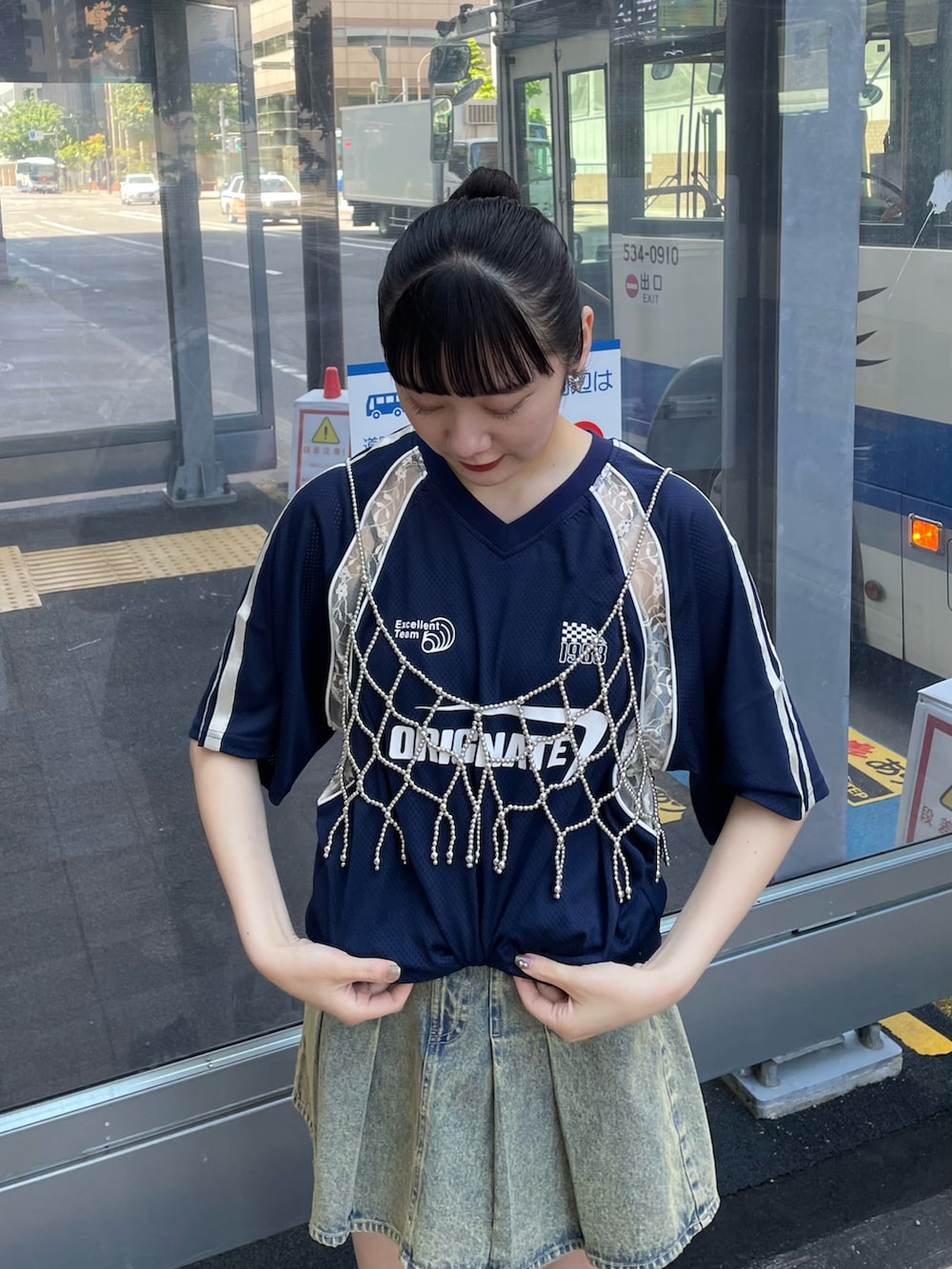 つぐみさんの「メッシュレースドッキングフットボールTee（CIAOPANIC）」を使ったコーディネートの3枚目の写真