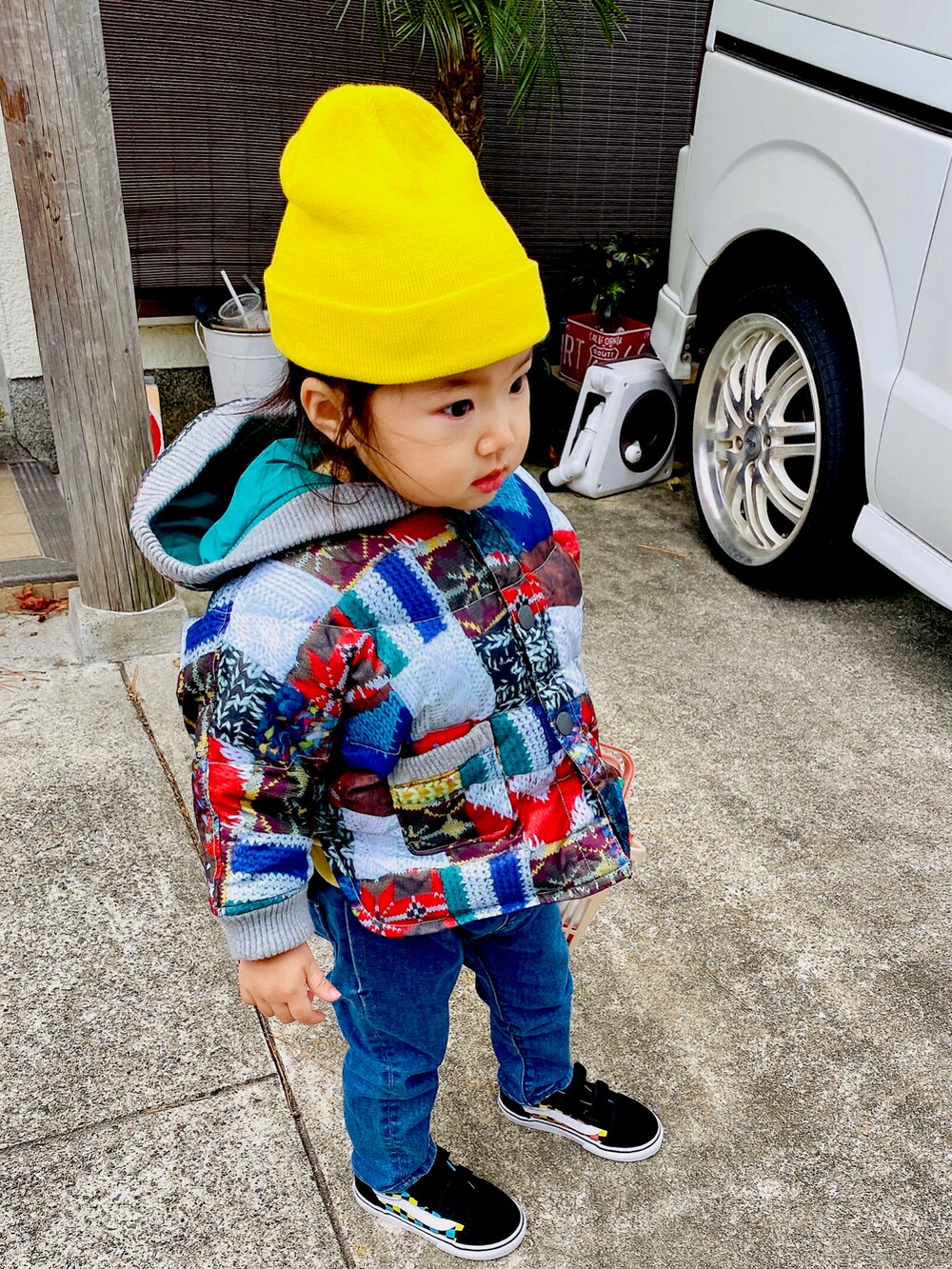 「３歳女の子」｜「THE NORTH FACEのアイテム（その他アウター、ブラック系）」を使った、kakr0804さん（キッズ・90cm）の冬コーディネートの2枚目の写真