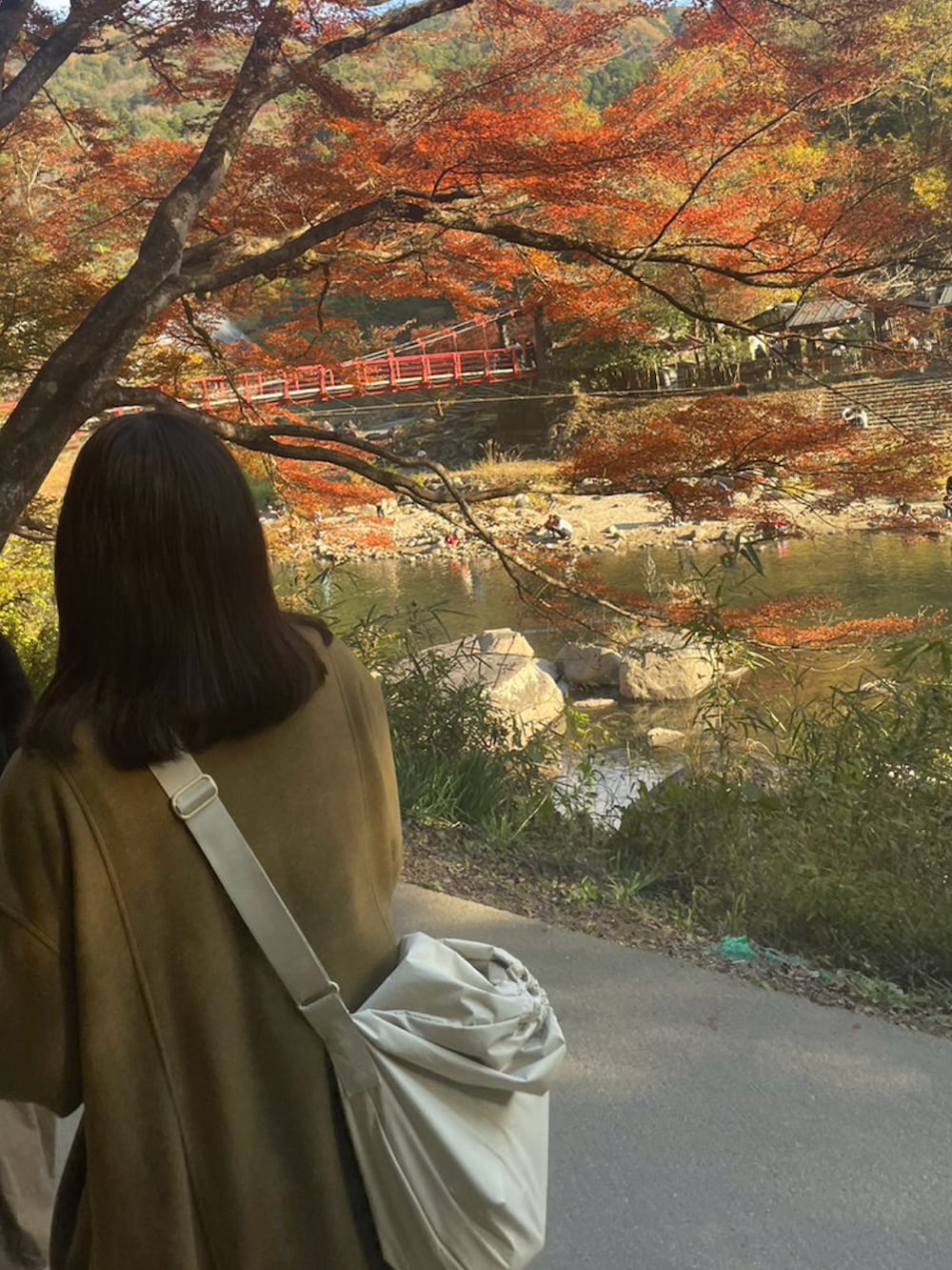 グリーン系のその他アウター、ホワイト系のショルダーバッグ、ブラック系のスニーカーを着用したレディースの冬コーディネートの2枚目の写真