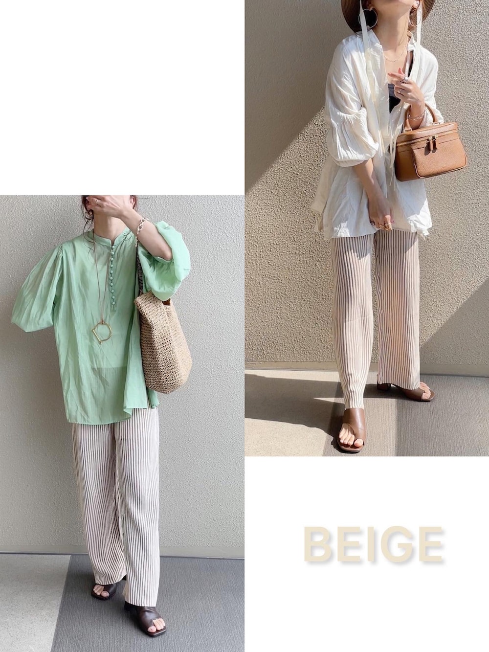 ホワイト系のTシャツ/カットソー、ベージュ系のシャツ/ブラウス、ピンク系のシャツ/ブラウスを着用したレディースの春コーディネートの4枚目の写真