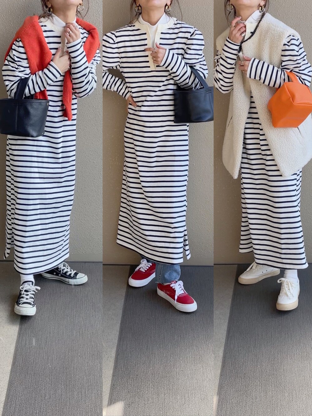 ホワイト系のワンピース/ドレス、レッド系のスニーカー、その他のその他を着用したレディースの冬コーディネートの5枚目の写真