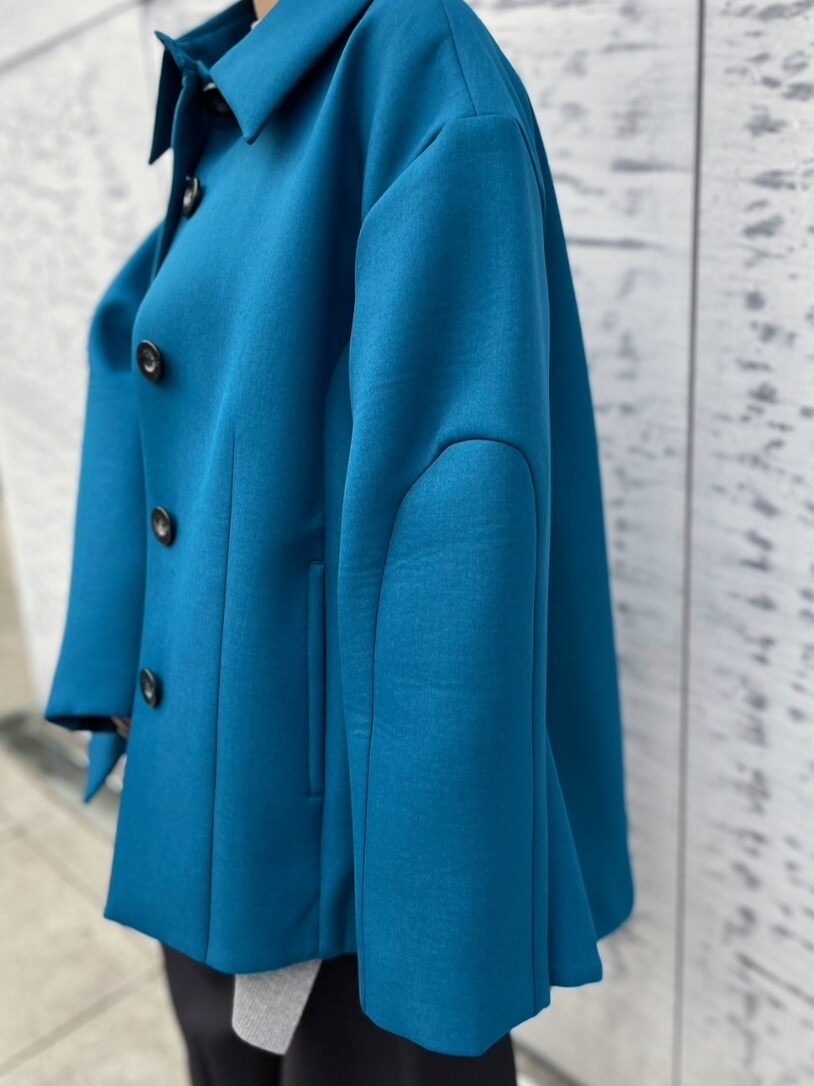 ブルー系のその他アウター、グレー系のニット/セーター、ブラック系のその他パンツを着用したレディースの冬コーディネートの5枚目の写真