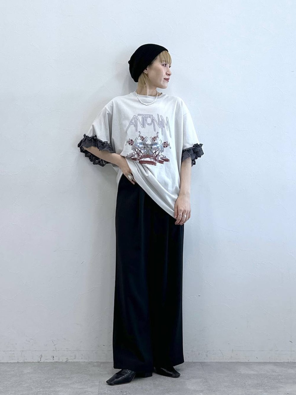 「RAGEBLUEのアソートカラービーニー（ニットキャップ/ビーニー、ブラック系）」を使った、たけおさん（レディース・157cm）の夏コーディネートの3枚目の写真
